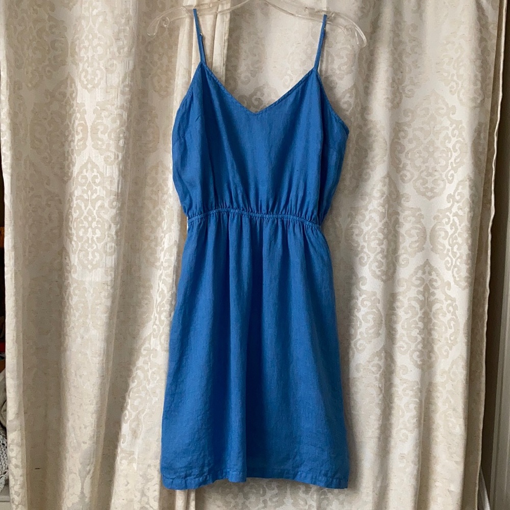J Crew Linen Blue Spaghetti Strap